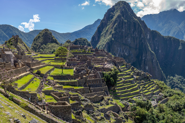 Panoramatic shot of Machu Picchu near exit and entry point